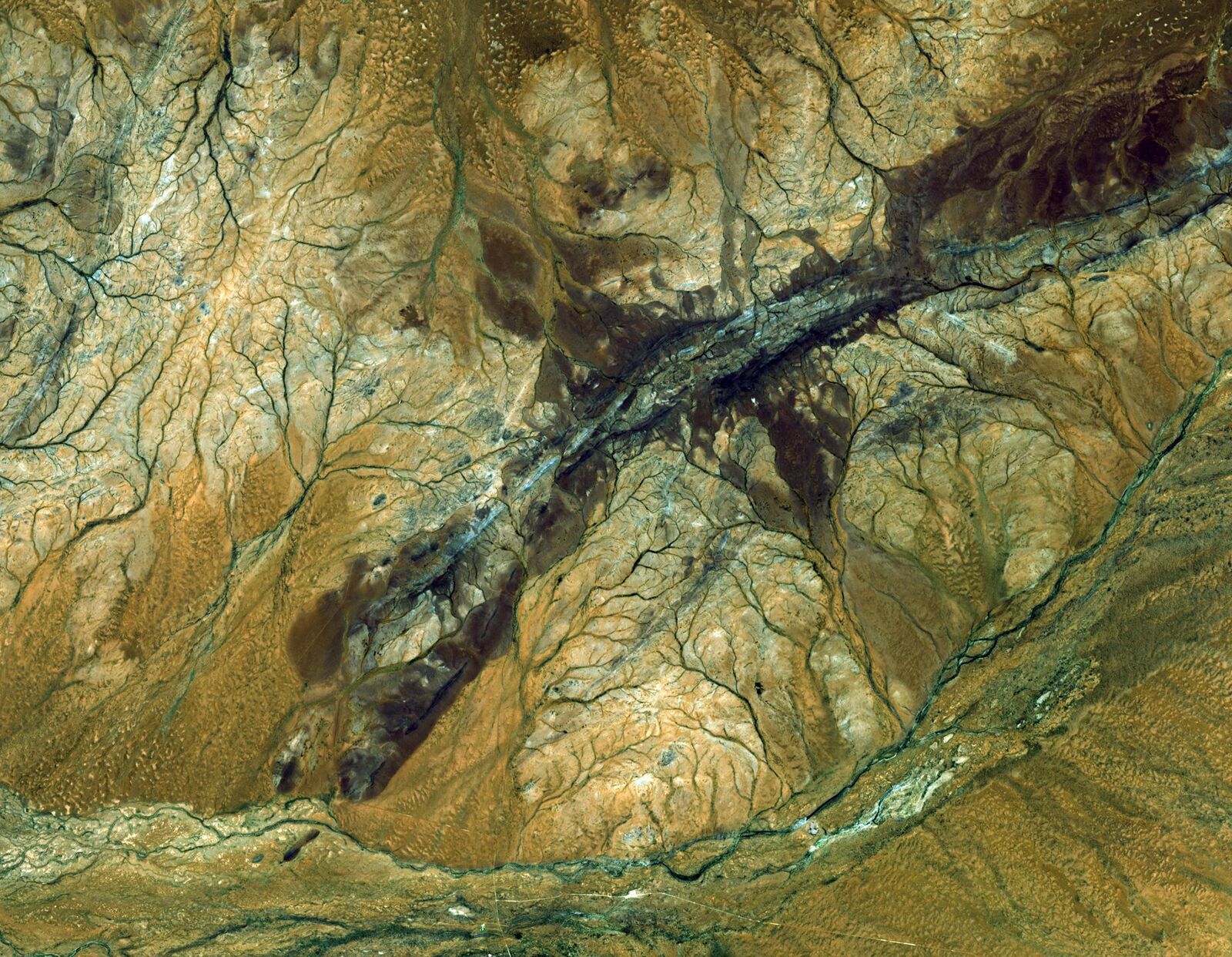 False-colour ASTER satellite image of the Jack Hills region in Western Australia, source area for ancient zircon crystals from Earth's early crust.